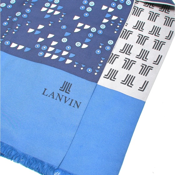 LANVIN Vintage Iconic Logo Reversible Silk Scarf 13" x 50" - Picture 7 of 8